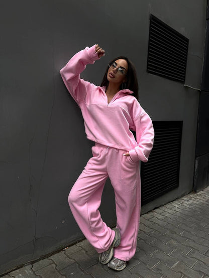 Damen Fleece-Jogginganzug Stehkragen Reißverschluss Eveloria