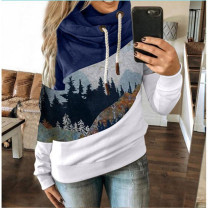 Damen Kapuzenpullover Weiches Innenfutter Berglandschaftsdesign