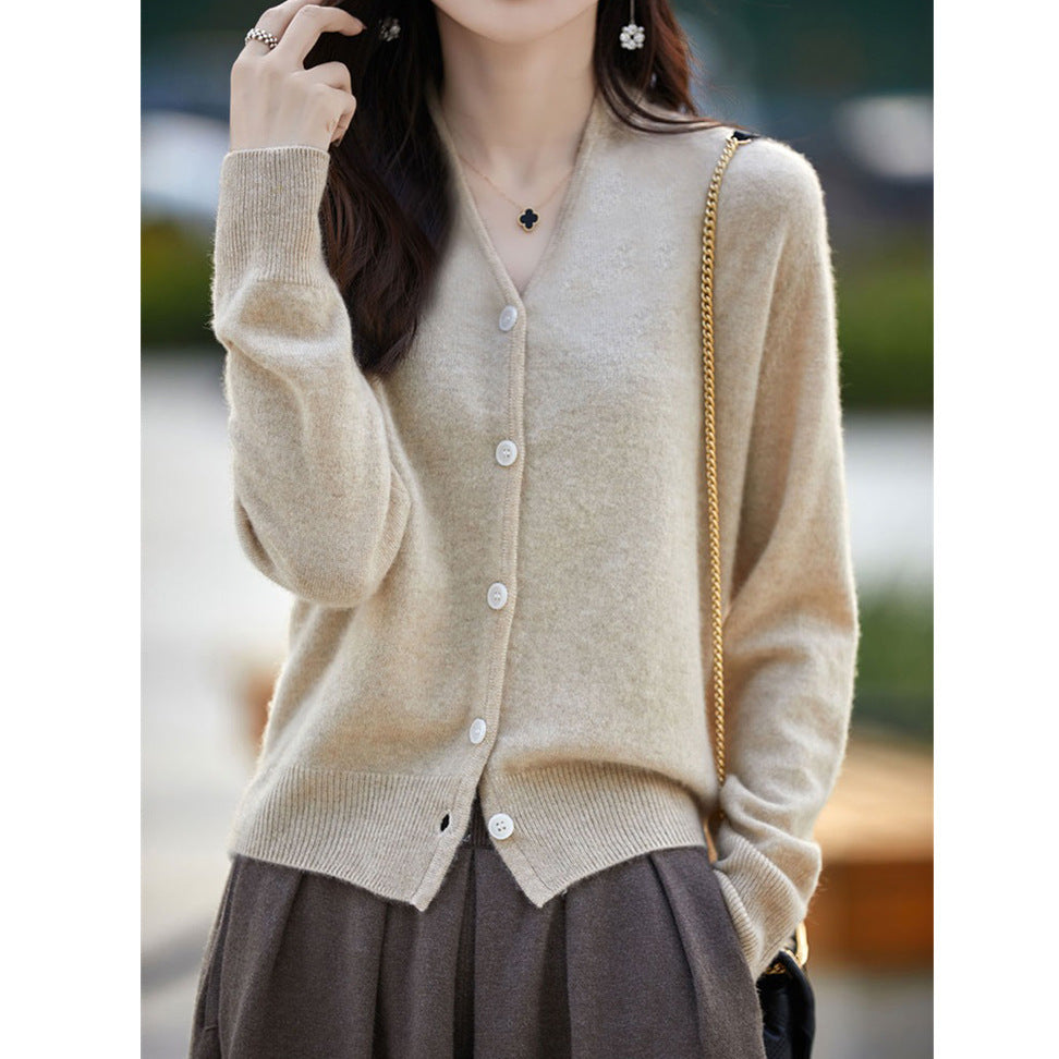 Damen Langarmstrickjacke Weich V-Ausschnitt Eveloria