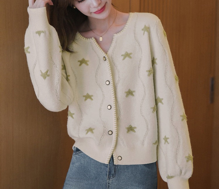 Damen Strickjacke Floralmuster Knopfdetails