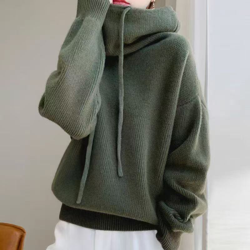 Damen Oversized Pullover Hochkragen Lässig Grau Eveloria - Eveloria