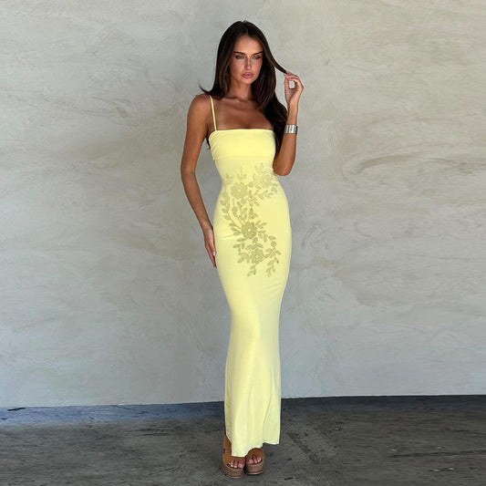 Damen Maxikleid mit Floralmuster und Spaghettiträgern - Eveloria