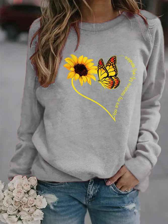 Damen Sweatshirt Grafisches Motiv Schmetterling Sonnenblume Eveloria