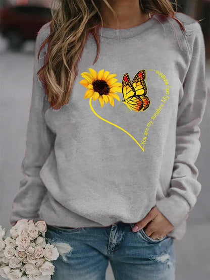 Damen Sweatshirt Grafisches Motiv Schmetterling Sonnenblume Eveloria