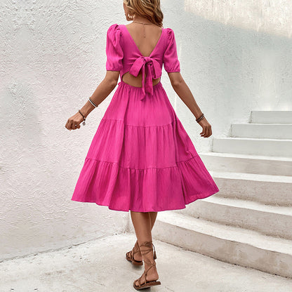 Damen Midi-Kleid Voluminöse Rüschendetails Taillierter Schnitt