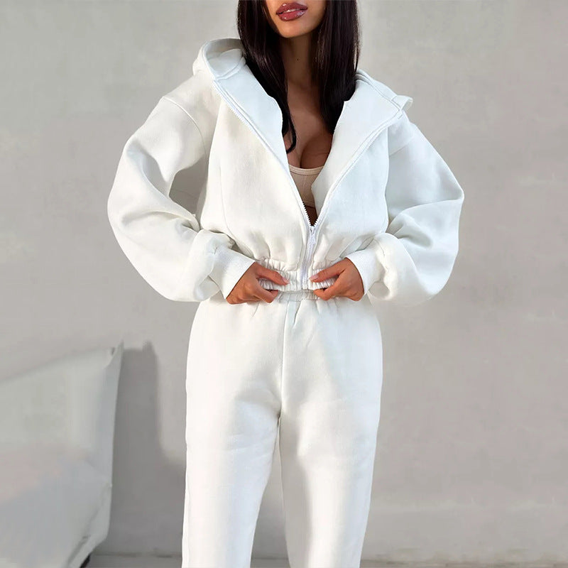 Damen Fleece-Jumpsuit mit Kapuze Weit Schnitt Eveloria
