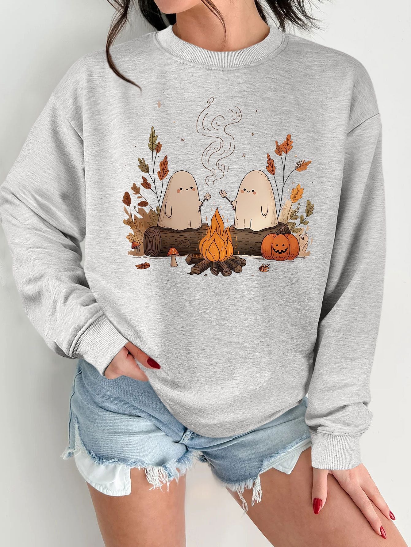 Damen Sweatshirt Verspielt Grusel Motiv Bequem Eveloria