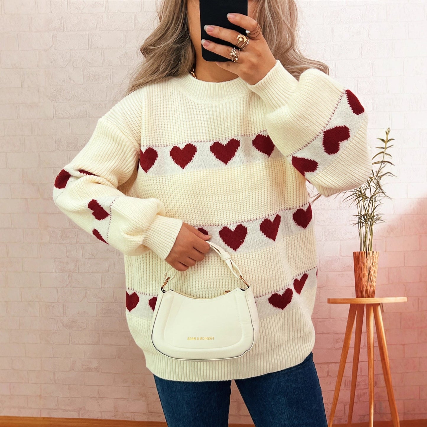 Damen Pullover Herzmuster Eveloria