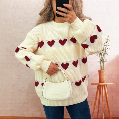 Damen Pullover Herzmuster Eveloria