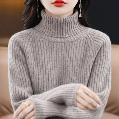 Damen Rollkragenpullover Rippstruktur Kuschelfleece Eveloria