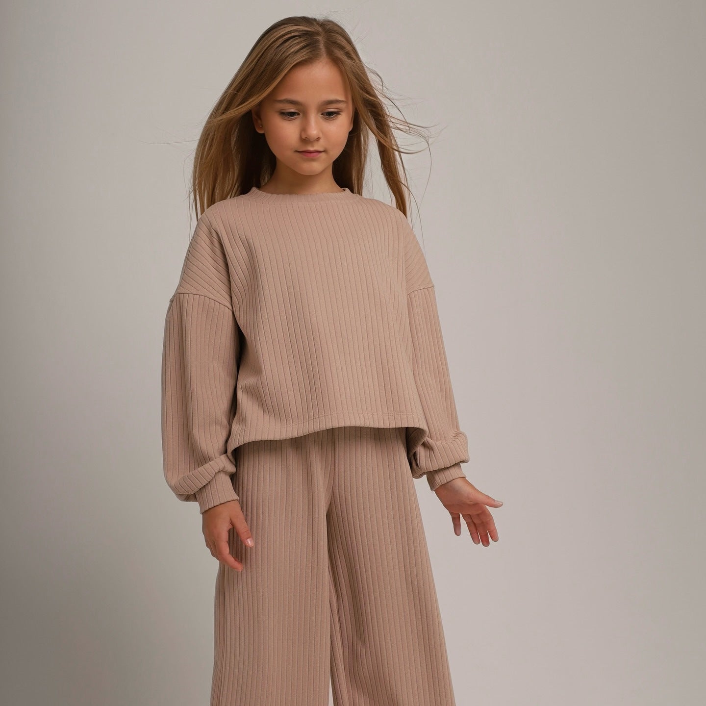Damen Strickanzug Weit Elastisch Beige