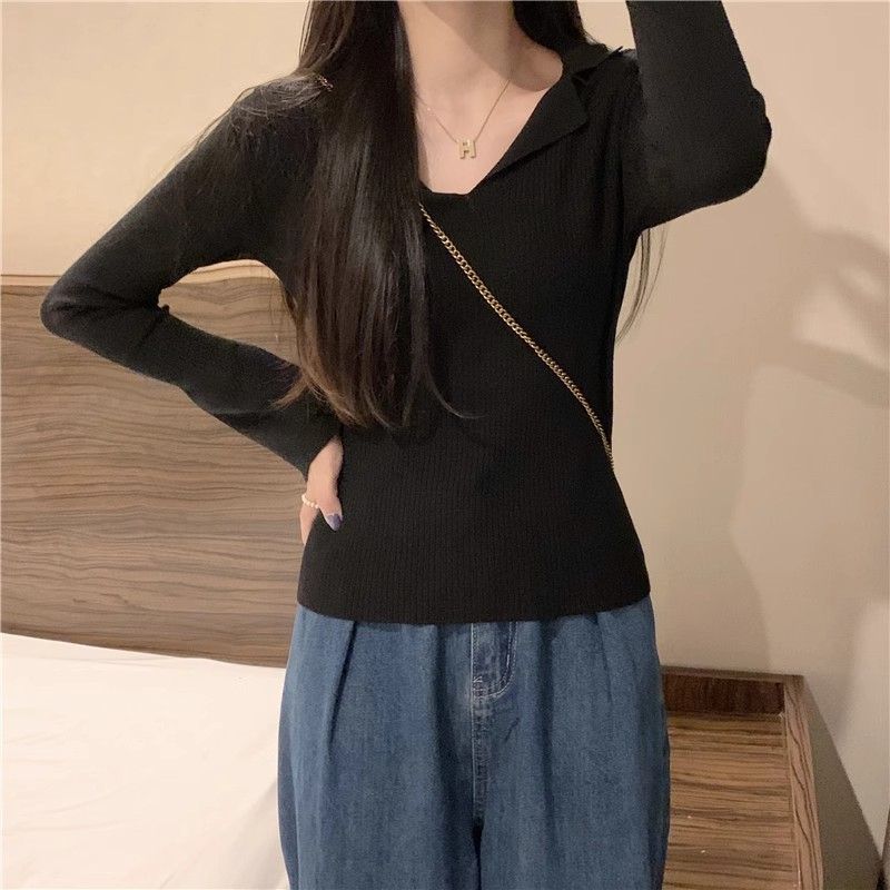 Damen Langarmshirt Rundhals Rippstruktur