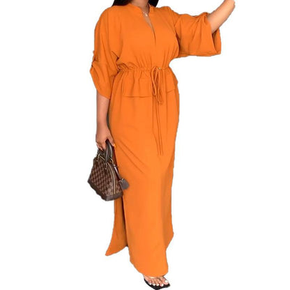 Damen Maxikleid Tailliert Offener Kragen Eveloria