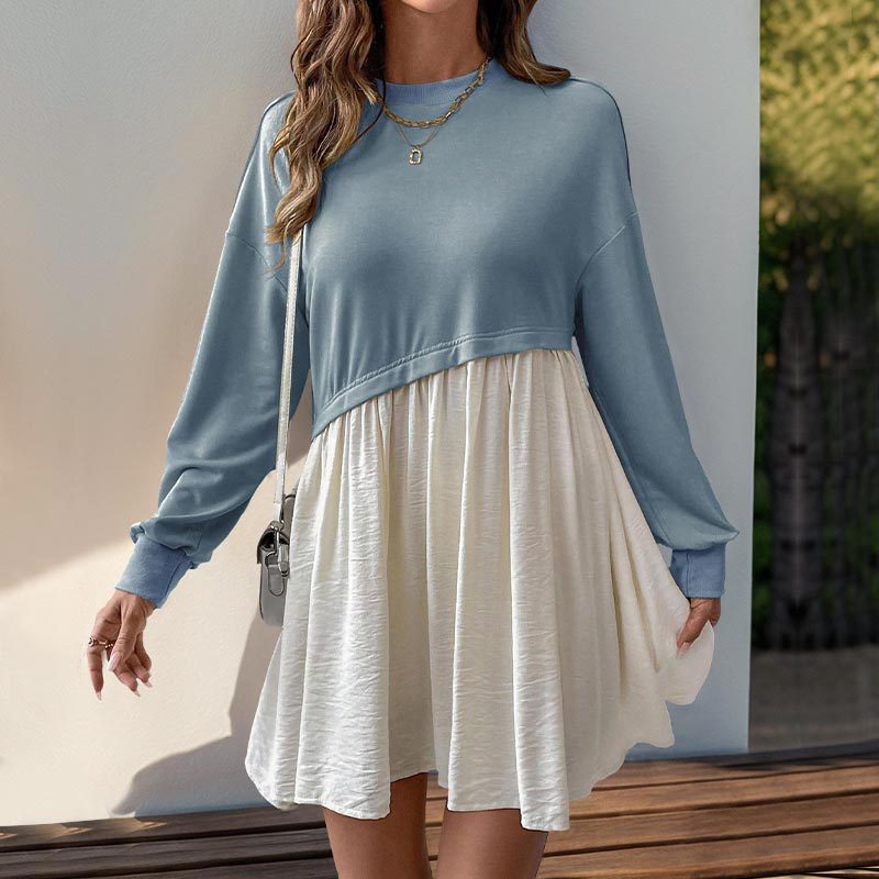 Damen Sweatkleid Farbblockdesign Lässig Eveloria