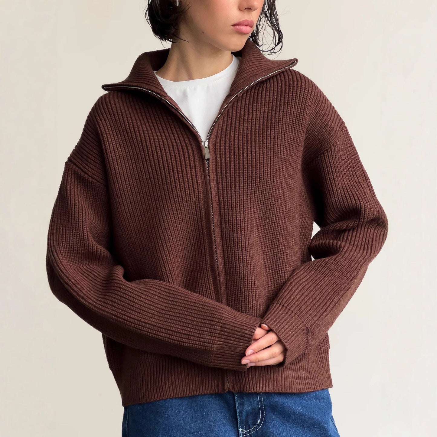 Damen Strickjacke Hochkragen Eveloria