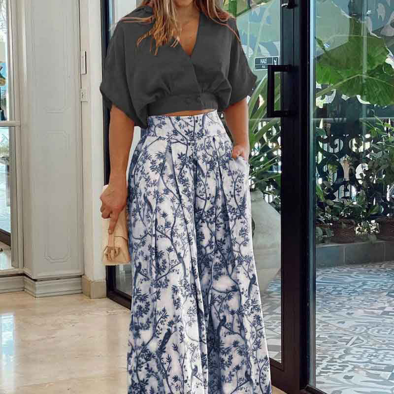 Damen Crop- Weite Ärmel Hochtaillierte Hose Eveloria