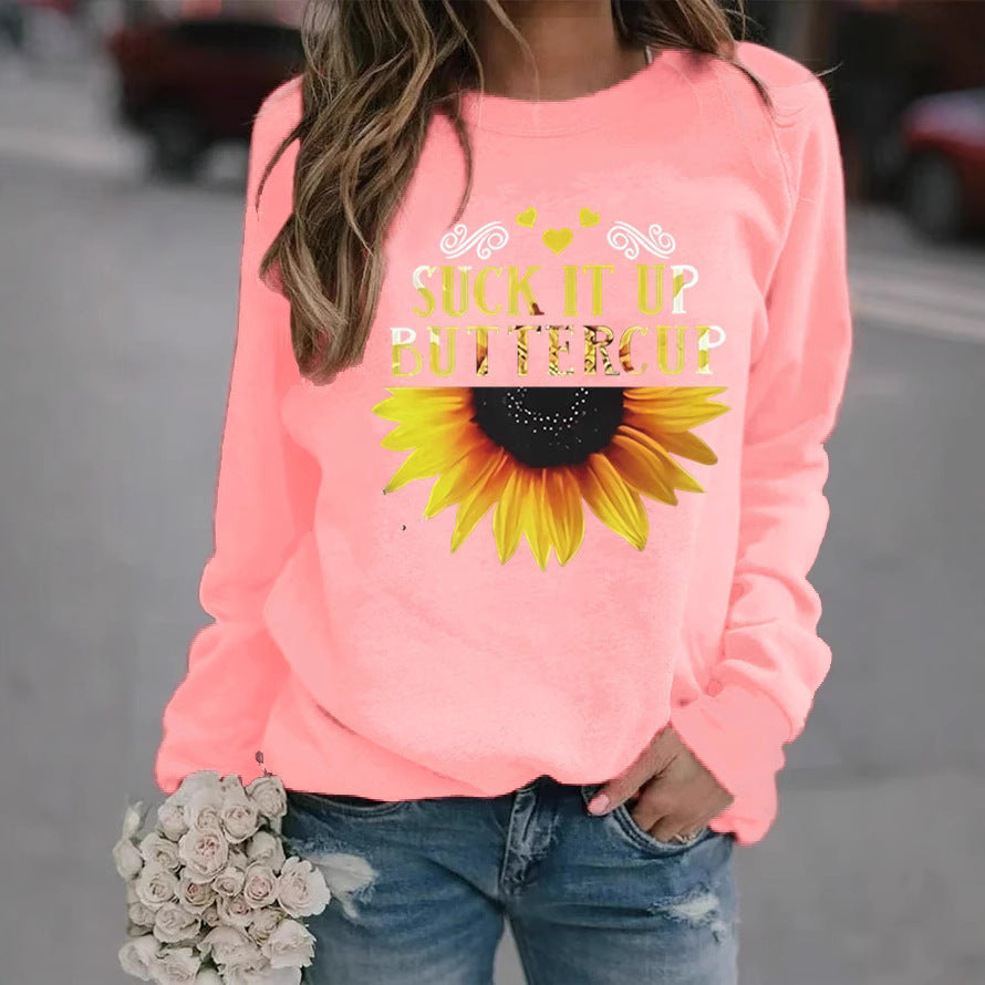 Damen Sweatshirt Sonnenblume Aufdruck Motivierender Spruch Eveloria