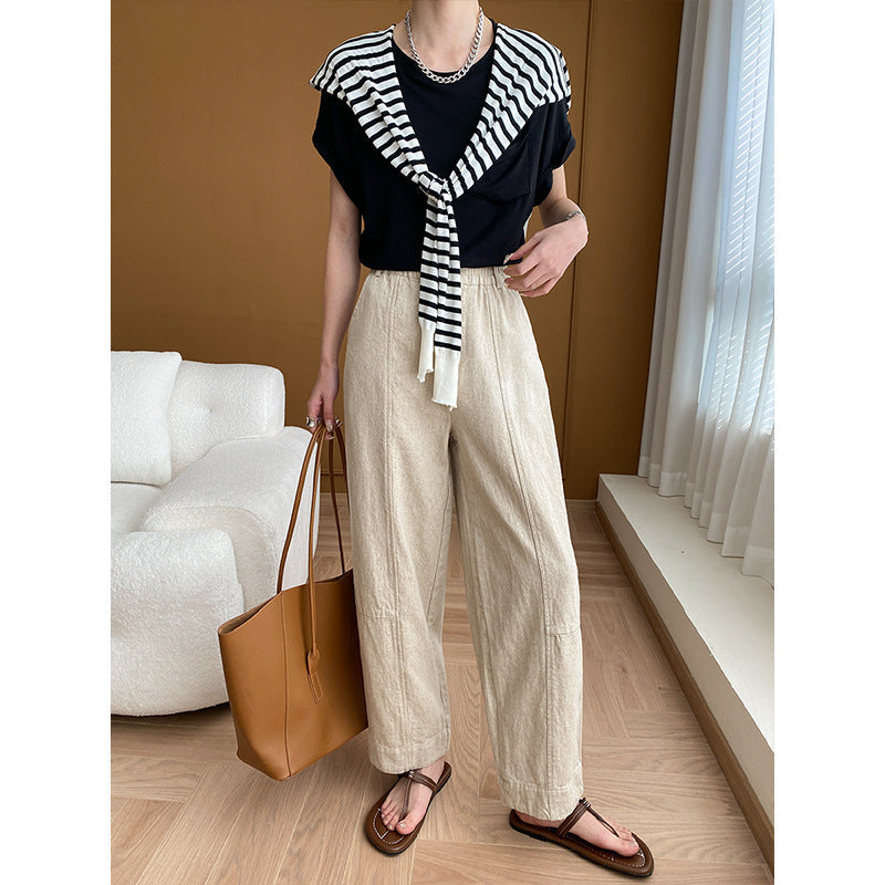 Damen Leinenhose Moderner Schnitt Hochtaschen Beige Eveloria