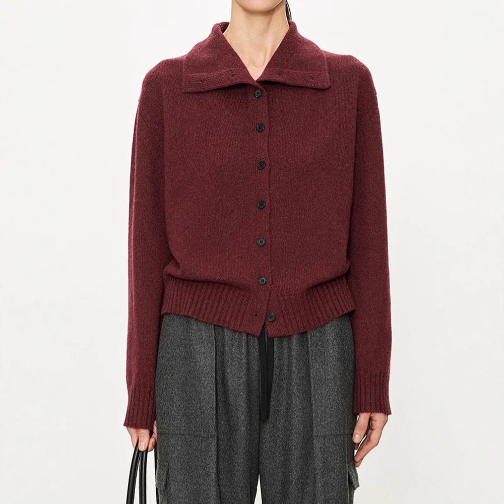 Damen Strickcardigan Hochkragen Knopfleiste Grau Eveloria