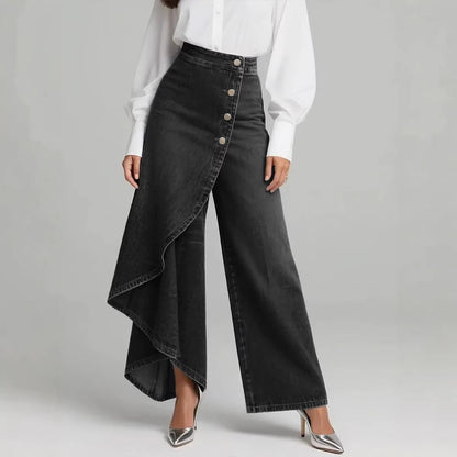 Damen Jeansrock Asymmetrisch Knopfdetails Eveloria