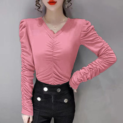 Damen Longsleeve-Oberteil Figurbetont Raffung Eveloria