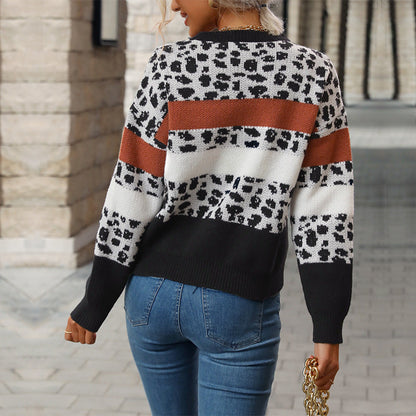 Damen Strickpullover Gemustert Animal-Print Farbblockdesign Eveloria