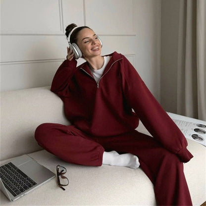 Damen Fleece Sportanzug Kurz Reißverschluss Elastisch Eveloria