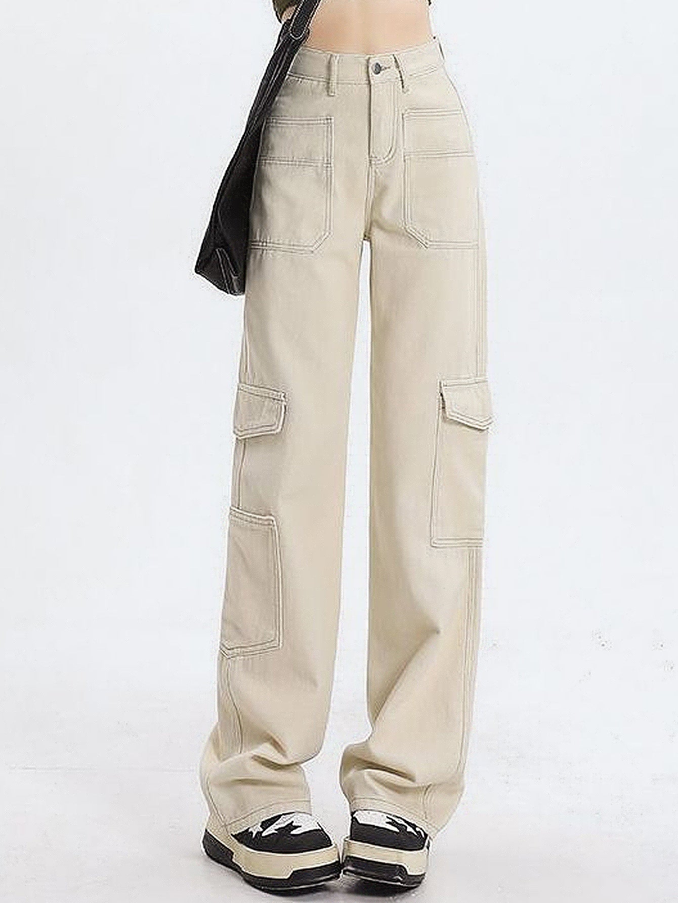Damen High-Waist Cargo-Jeans mit Taschen Eveloria