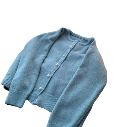 Damen Strickjacke Edle Perlenknöpfe Modernes Design