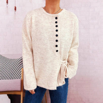 Damen Strickpullover mit Knoten und Knöpfen