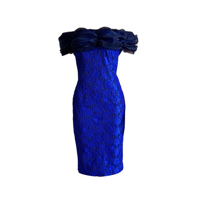 Damen Cocktailkleid Puffärmel Floralmuster Eveloria