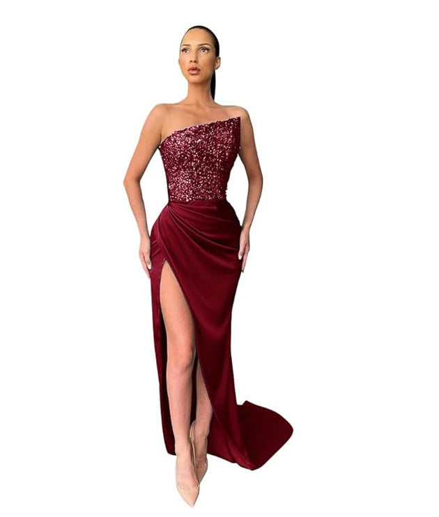 Damen Abendkleid Asymmetrisch Hochgeschlitzt Eveloria