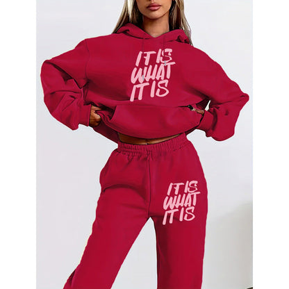 Damen Hoodie Jogginghose Set mit Schriftzug Grau