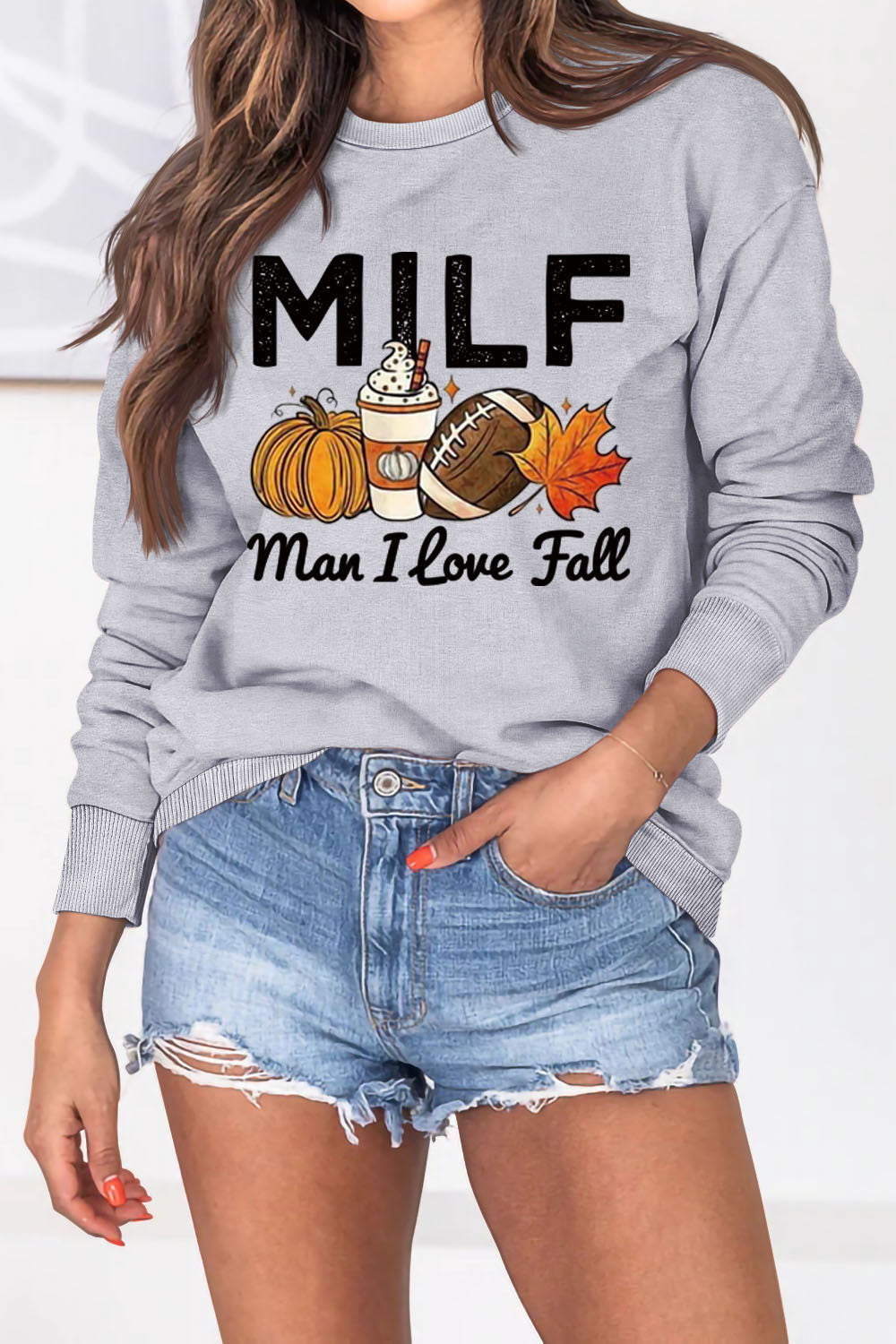Damen Sweatshirt Herbstlich Essenzen Motiv Weiss