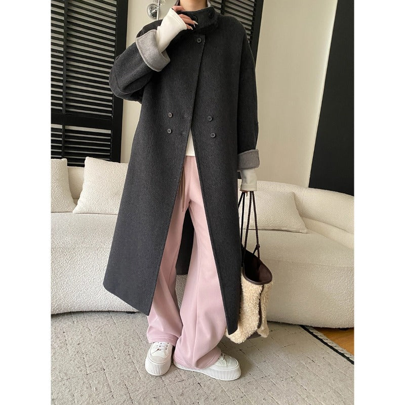 Damen Wollmantel Hochkragen Praktische Taschen Eveloria