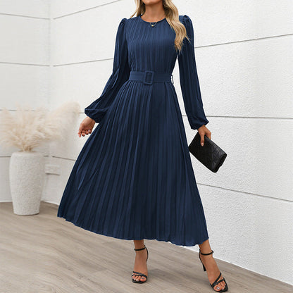 Damen Maxikleid mit Taillengürtel Faltenrock Eveloria