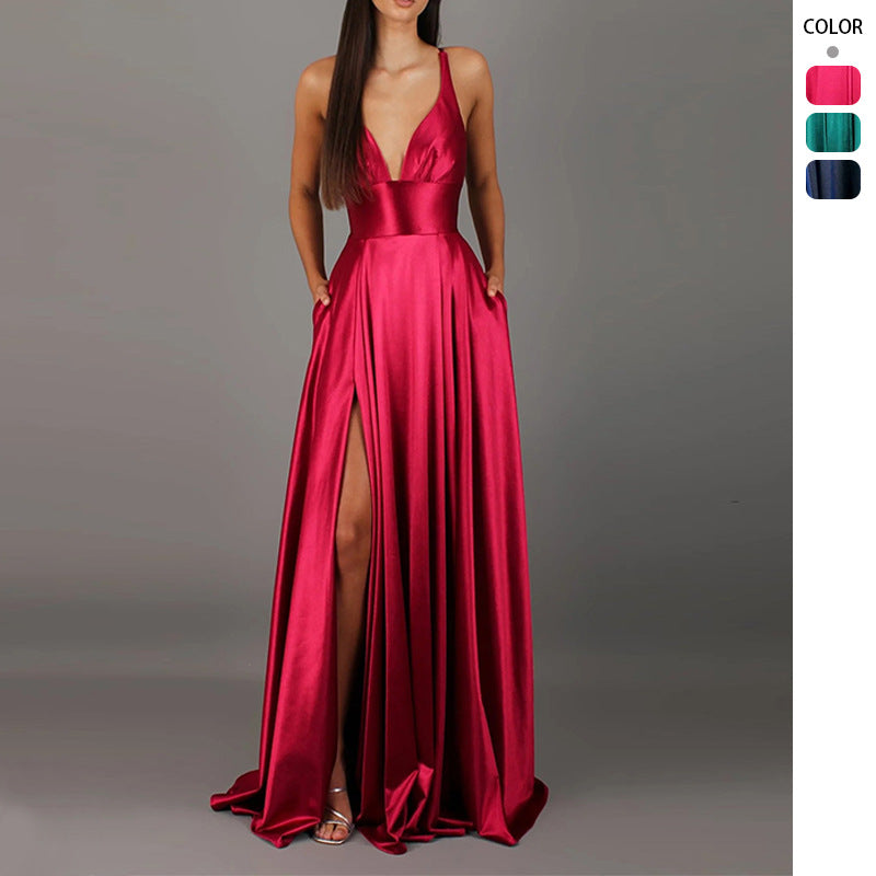 Damen Abendkleid V-Ausschnitt Hochschlitz Rock Eveloria - Eveloria