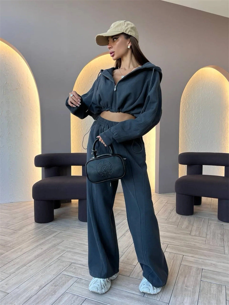 Damen Hoodie Sweatpants Kombi Eveloria Baumwolle Grau