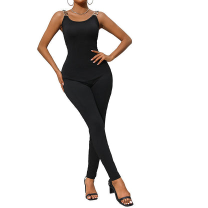 Damen Jumpsuit Figurbetont Kettendetails Eveloria