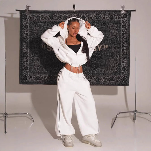 Damen Jogginganzug Weites Design Reißverschluss Schwarz Eveloria - Eveloria