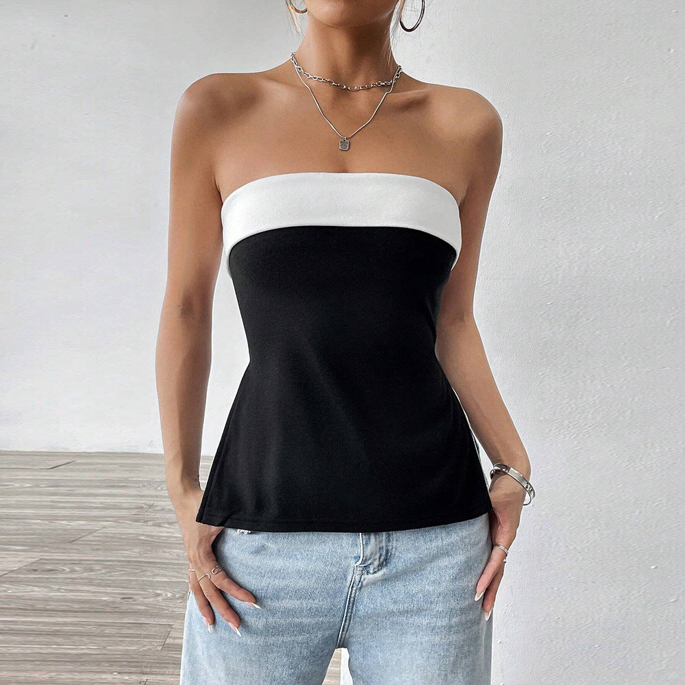 Damen Trägertop Figurbetonend Silhouette Kontrastdesign Eveloria