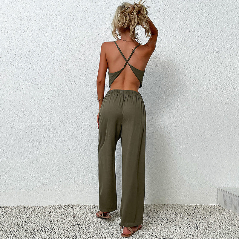 Damen Jumpsuit Weiter Schnitt Hoher Bund Eveloria