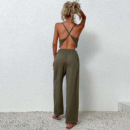 Damen Jumpsuit Weiter Schnitt Hoher Bund Eveloria