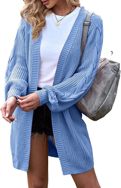 Damen Strickjacke Zopfmuster Lässiger Schnitt Eveloria