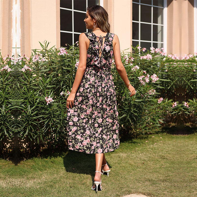 Damen Maxikleid Floralmuster Schwingrock Eveloria