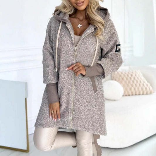 Damen Fleecejacke mit Kapuze Kuscheliges Innenfutter Anthrazit - Eveloria