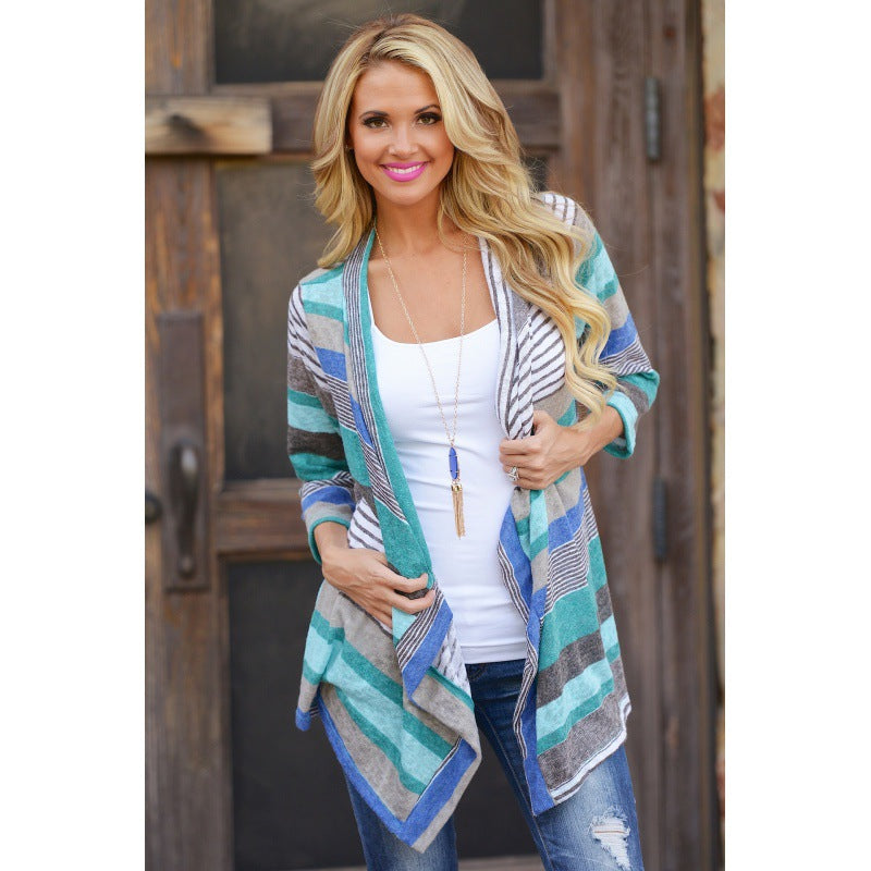 Damen Strickcardigan Lässiger Schnitt Bunt Streifenmuster
