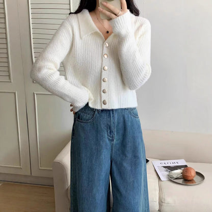 Damen Kurzstrickjacke V-Ausschnitt mit Knöpfen