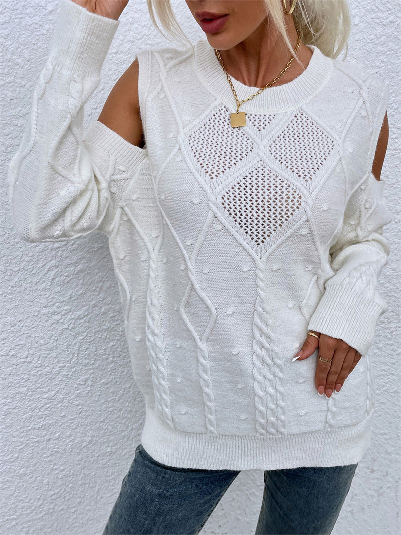 Damen Strickpullover Lochmuster Zopfdetails Eveloria