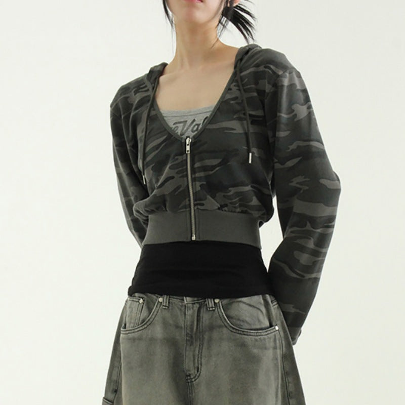 Damen Sportliche Cropped Zip Hoodie Eveloria